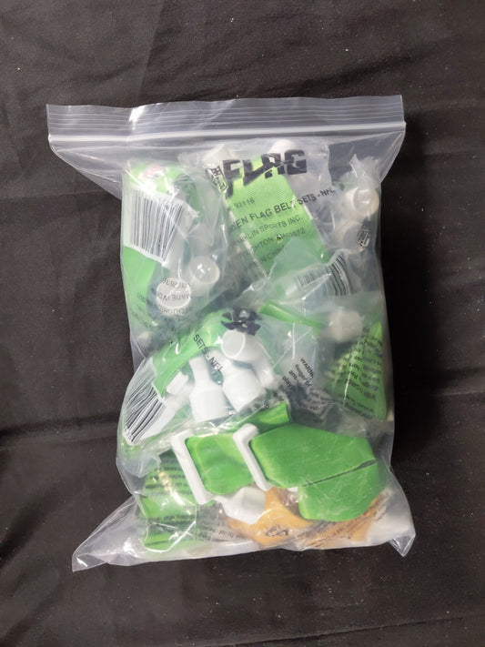 NFL Flag USA Brand Football Flags Pop Belts: Set Of 10 / 1 Yellow 9 Green