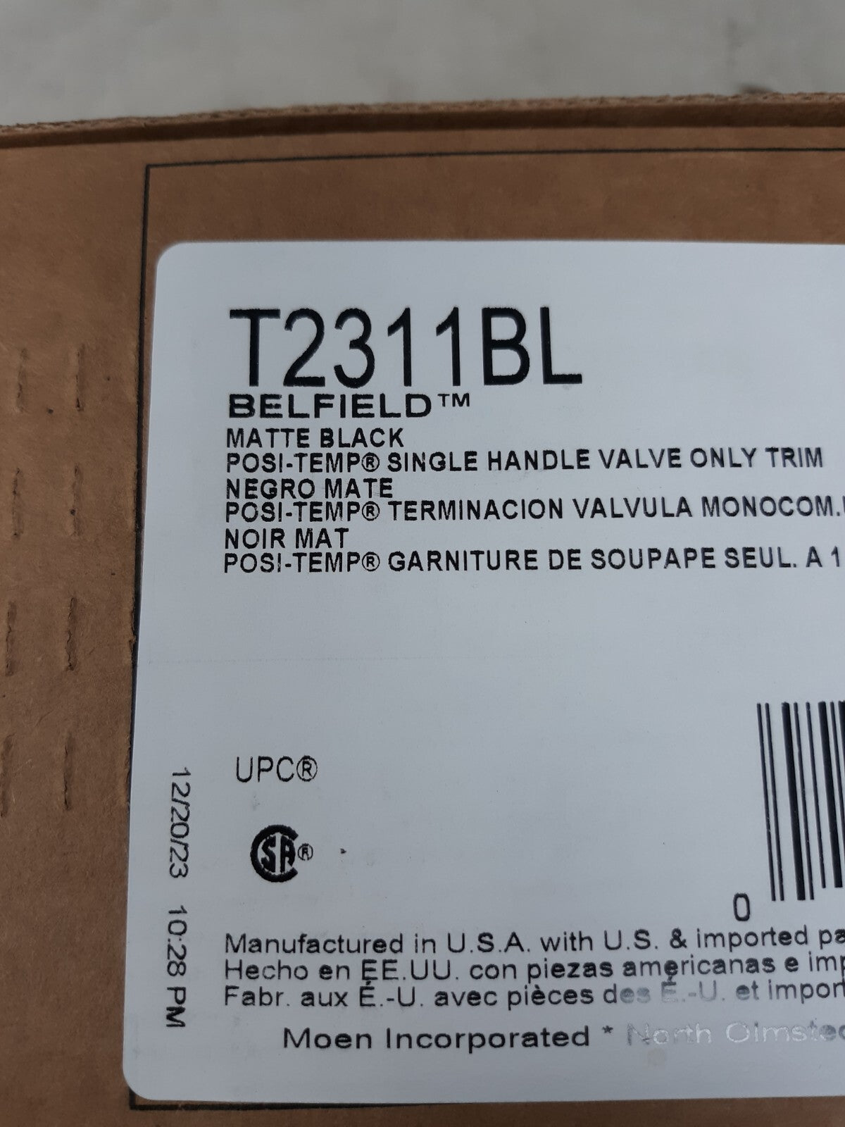 Moen Belfield T2311BL Posi-Temp Valve Trim Kit - Matte Black (Handle Only)
