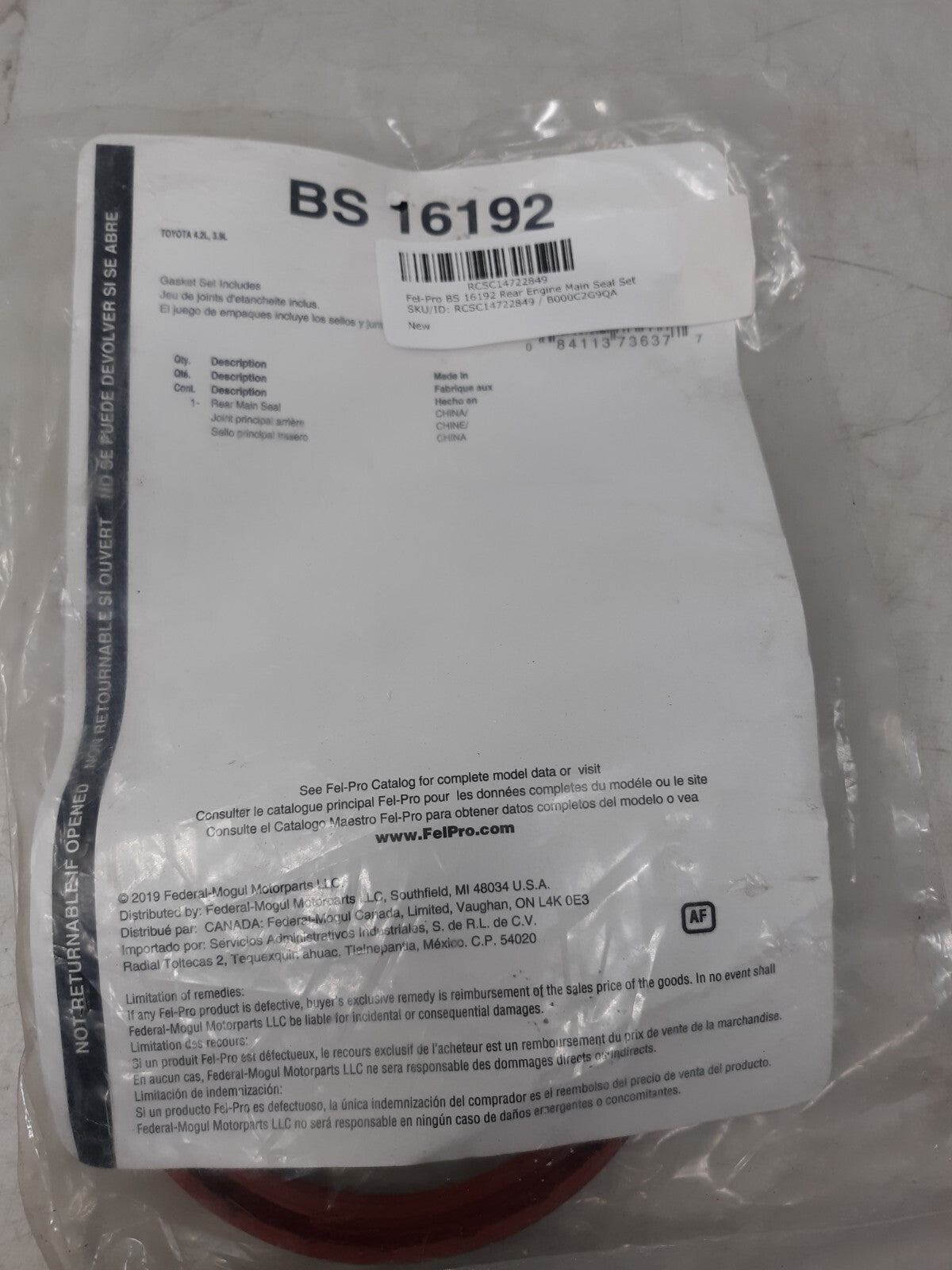 Fel-Pro BS 16192 Rear Main Seal Set for Toyota 4.3L 1UR Engine