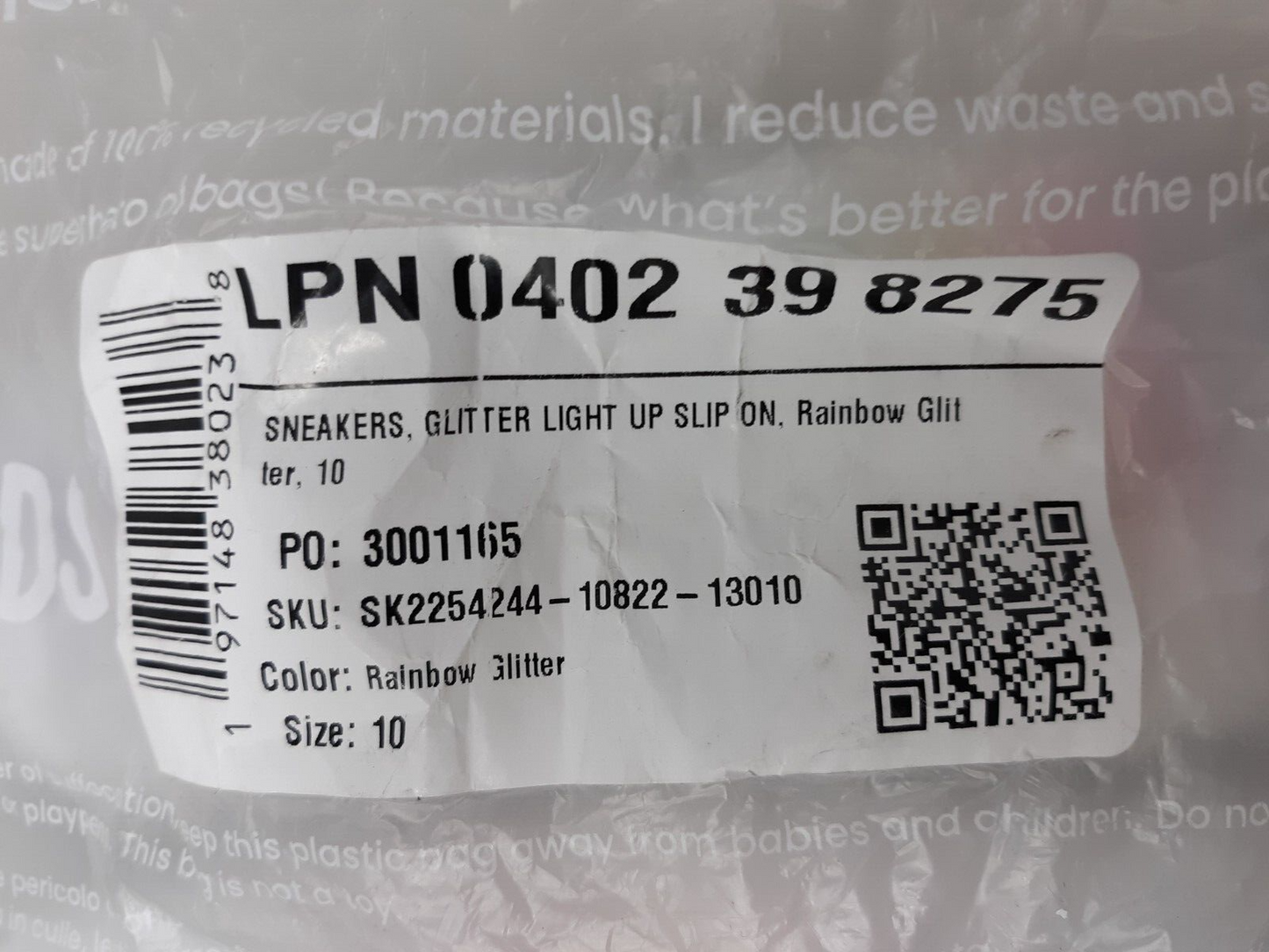 FabKids Glitter Light-Up Slip-On Sneaker in Rainbow Glitter, Size 10