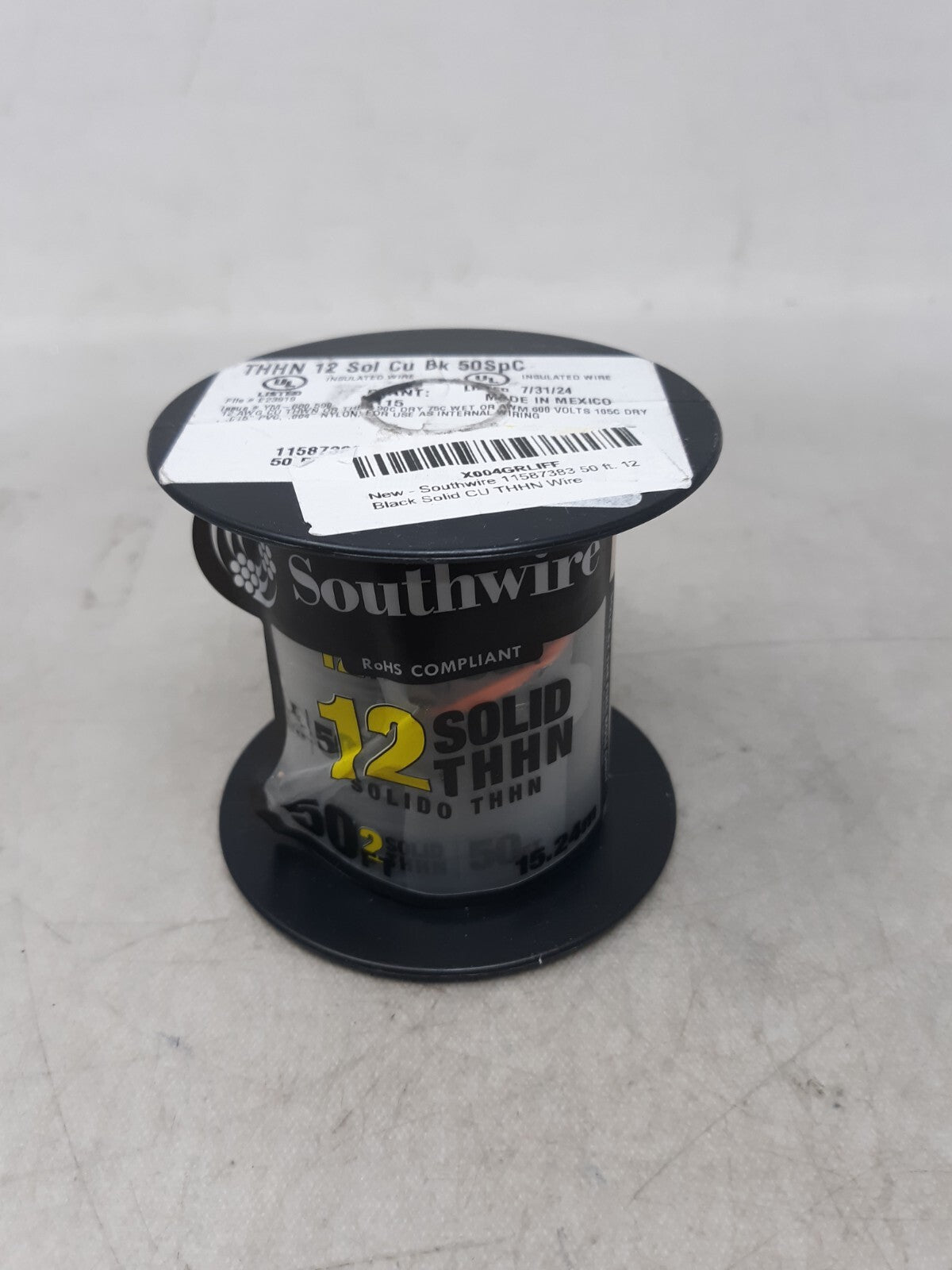 Southwire THHN 11591583 12 Solid Cu Black 50 SpC insulated Building Wire, UL