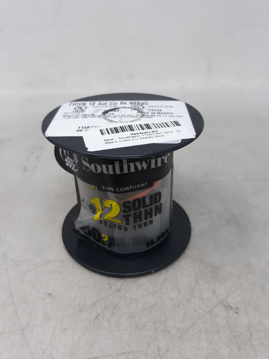 Southwire THHN 11591583 12 Solid Cu Black 50 SpC insulated Building Wire, UL
