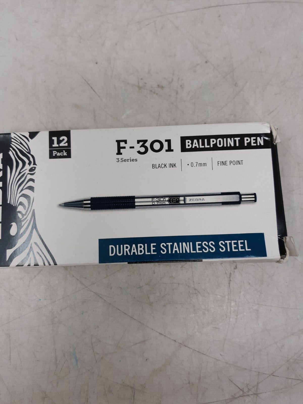 Zebra F-301 Ballpoint Stainless Steel (Black) 1 Count (Pack of 12), Black