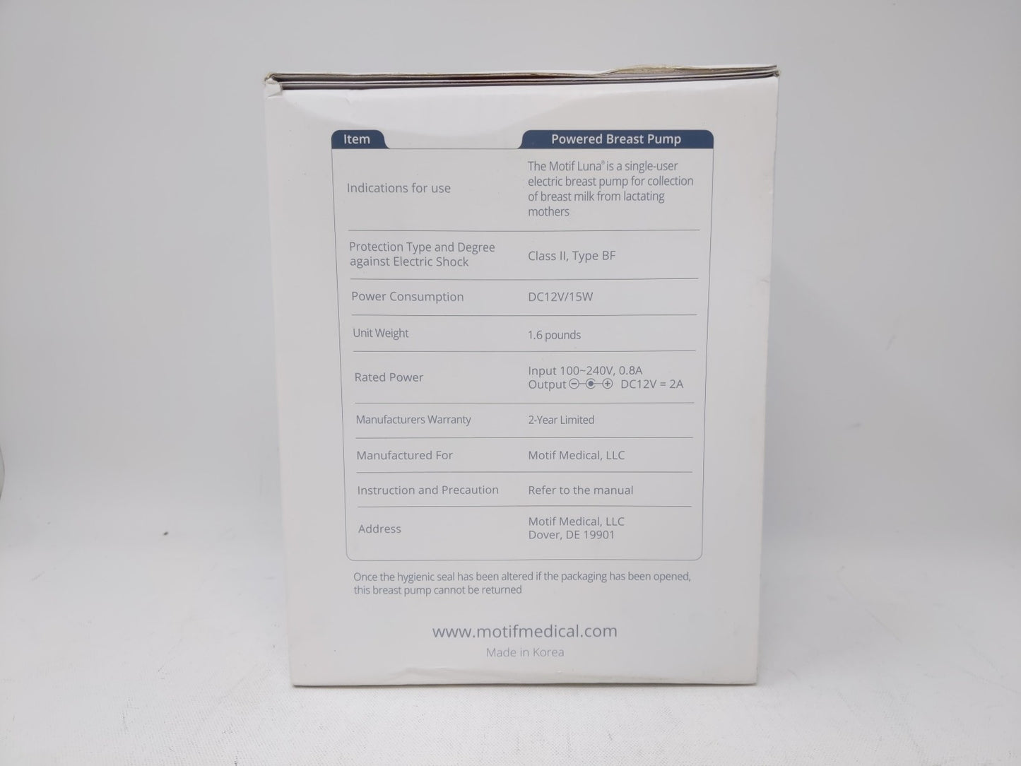 Motif Luna Double Electric Breast Pump Sealed Box