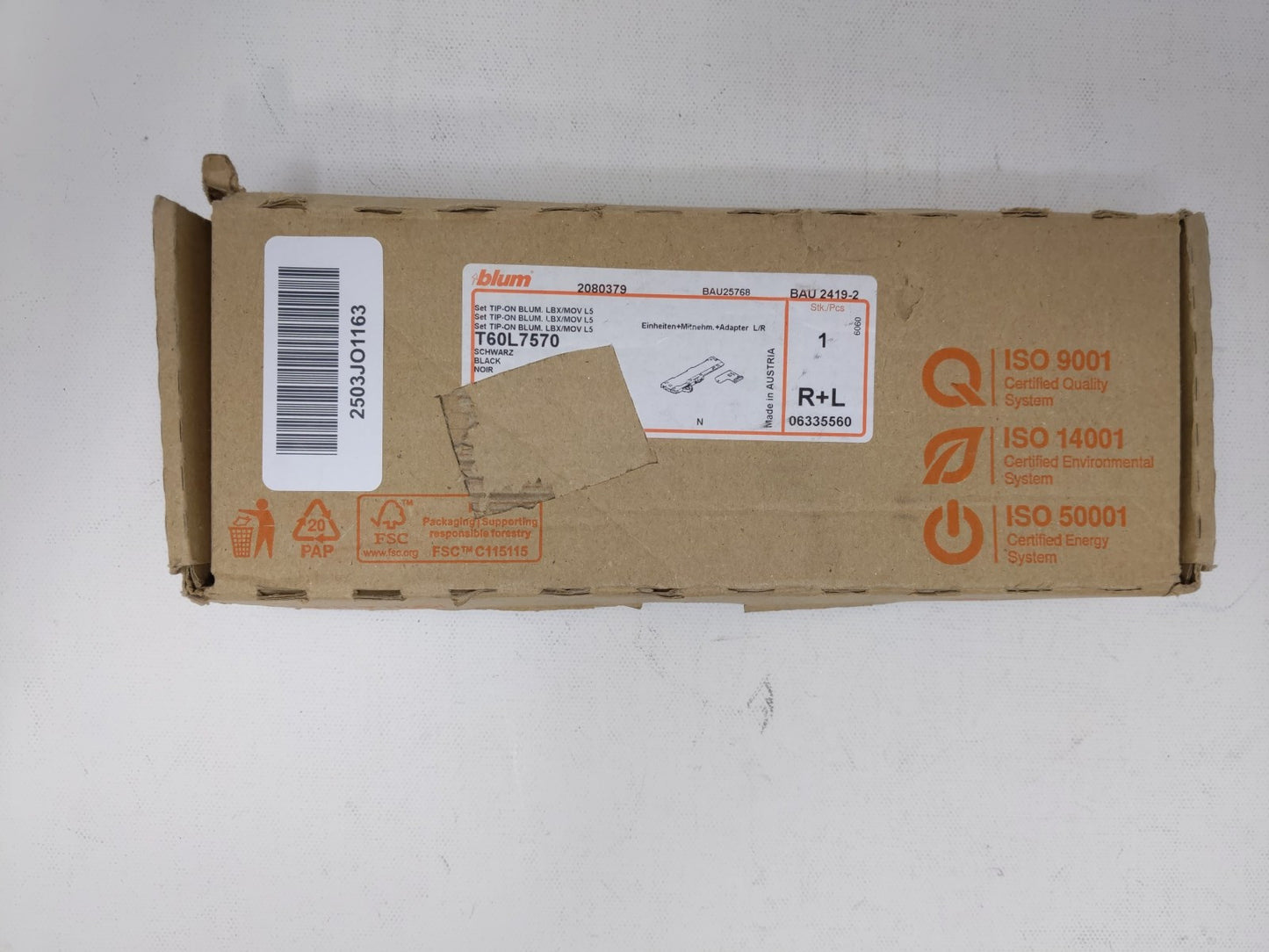 Blum T60L7570 Tip-On Blumotion Unit for Legrabox R+L
