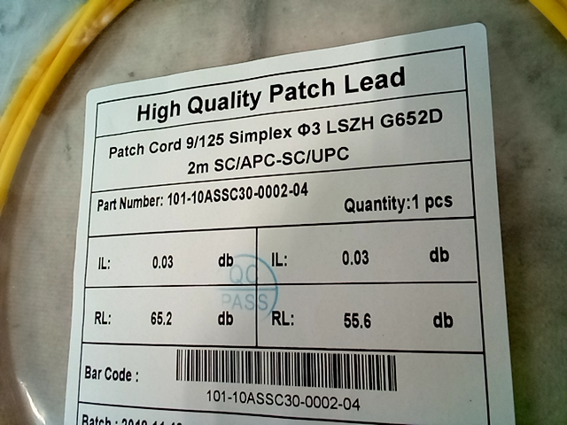 High quality patch lead cord, simplex lszh g652d
