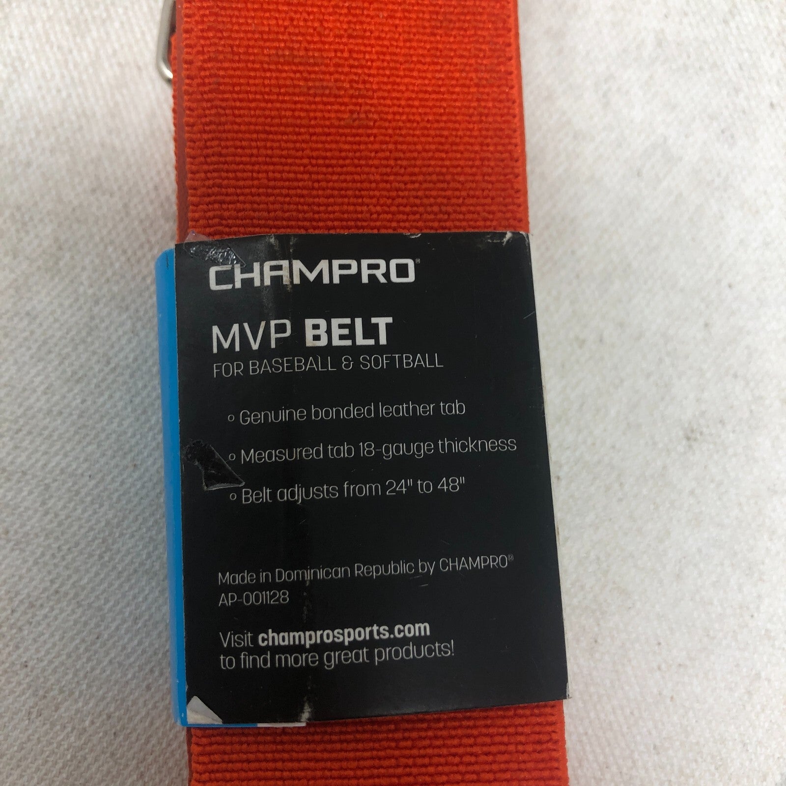 Champro Adult MVP Leather Baseball Belt - Orange 1.5 Wide