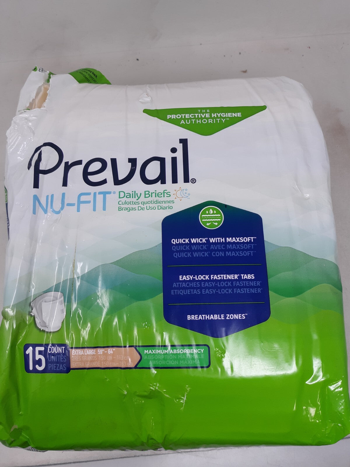 Prevail Nu-Fit Incontinence Brief XL Breathable Maximum 15 Ct NU-014