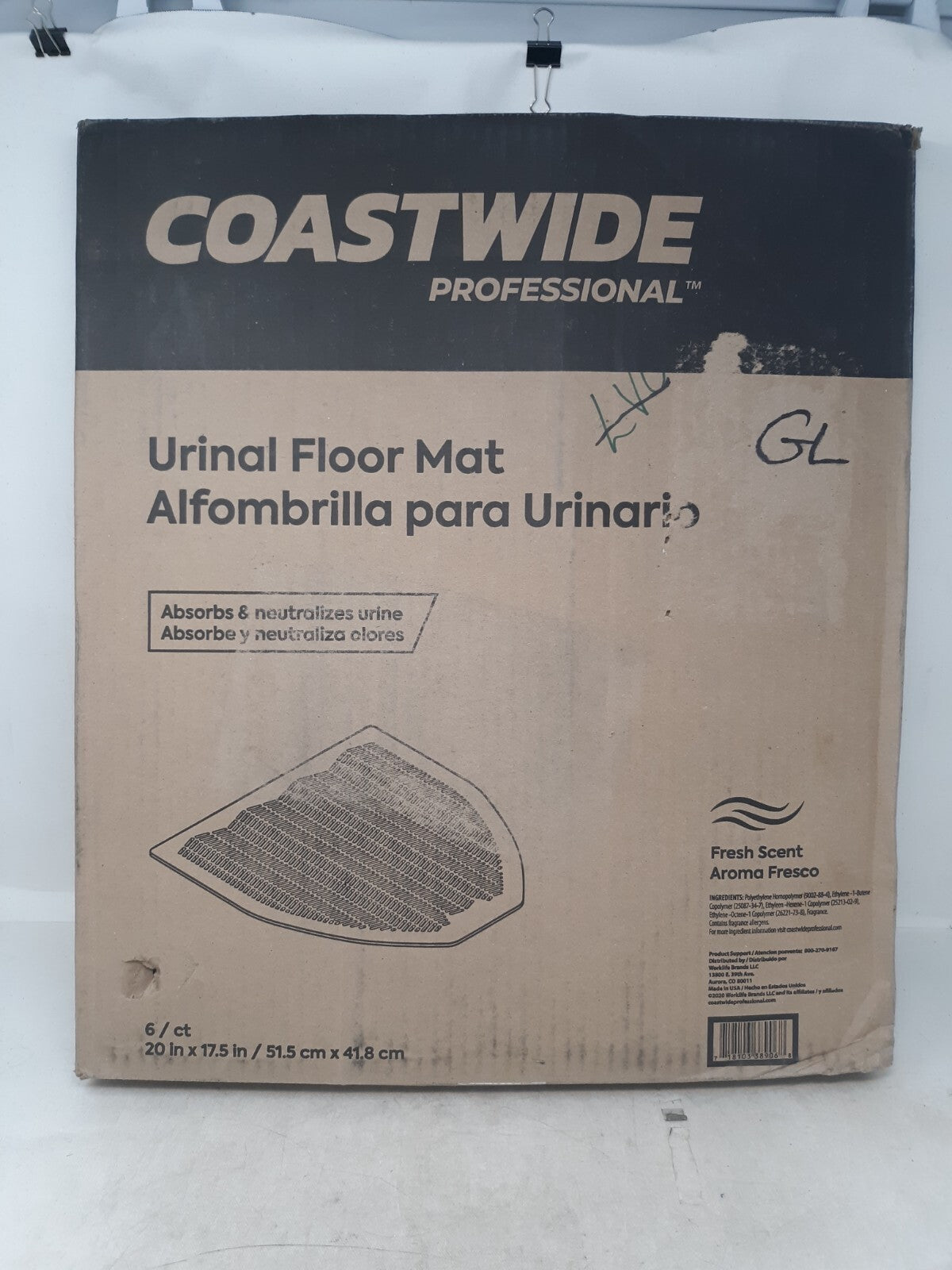 Coastwide Professional™ Urinal Floor Mat, FRESH SCENT 17.5" x 20.5", Black, 6/CT