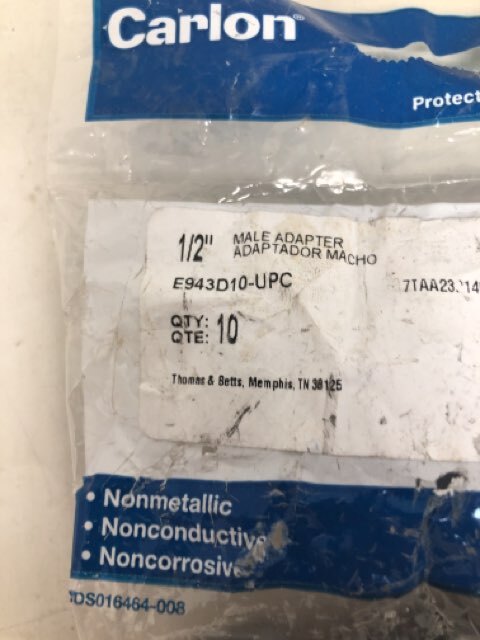 Carlon E943D10 Thomas & Betts Male Adapter 1/2" 10 Qty.