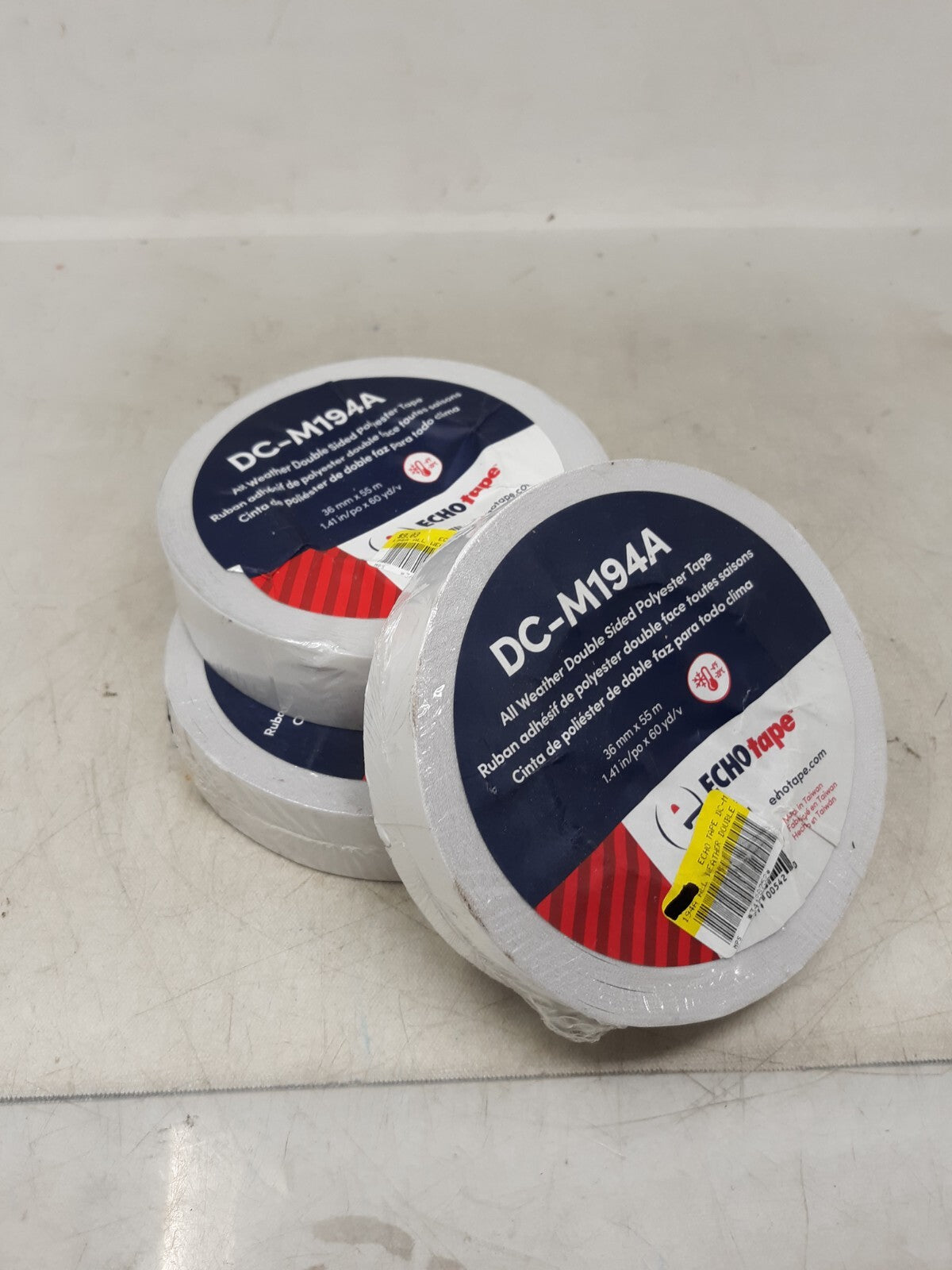 Lot of 3 Echotape All Weather Double Sided 1.41" x 60yds DC-M194A White Adhesive