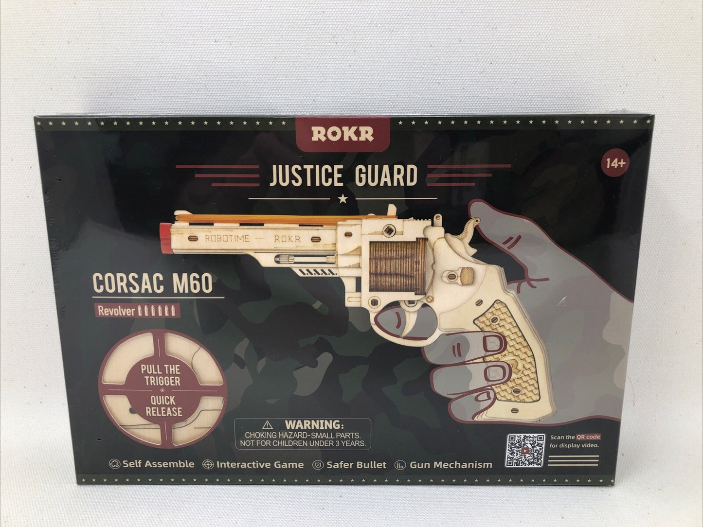 ROKR Justice Guard Corsac M60 Revolver Self Assemble Wood Gun Rubberband Model