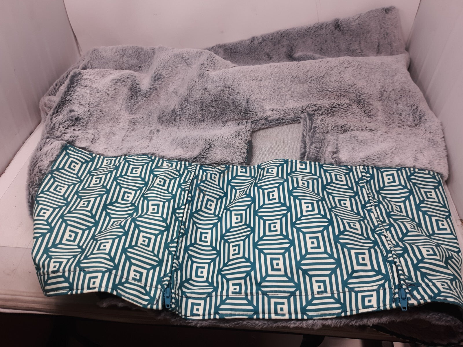 Lovesac Phur Standard Sactional Cover Set Gray Fur & Teal Geometric 1 Piece