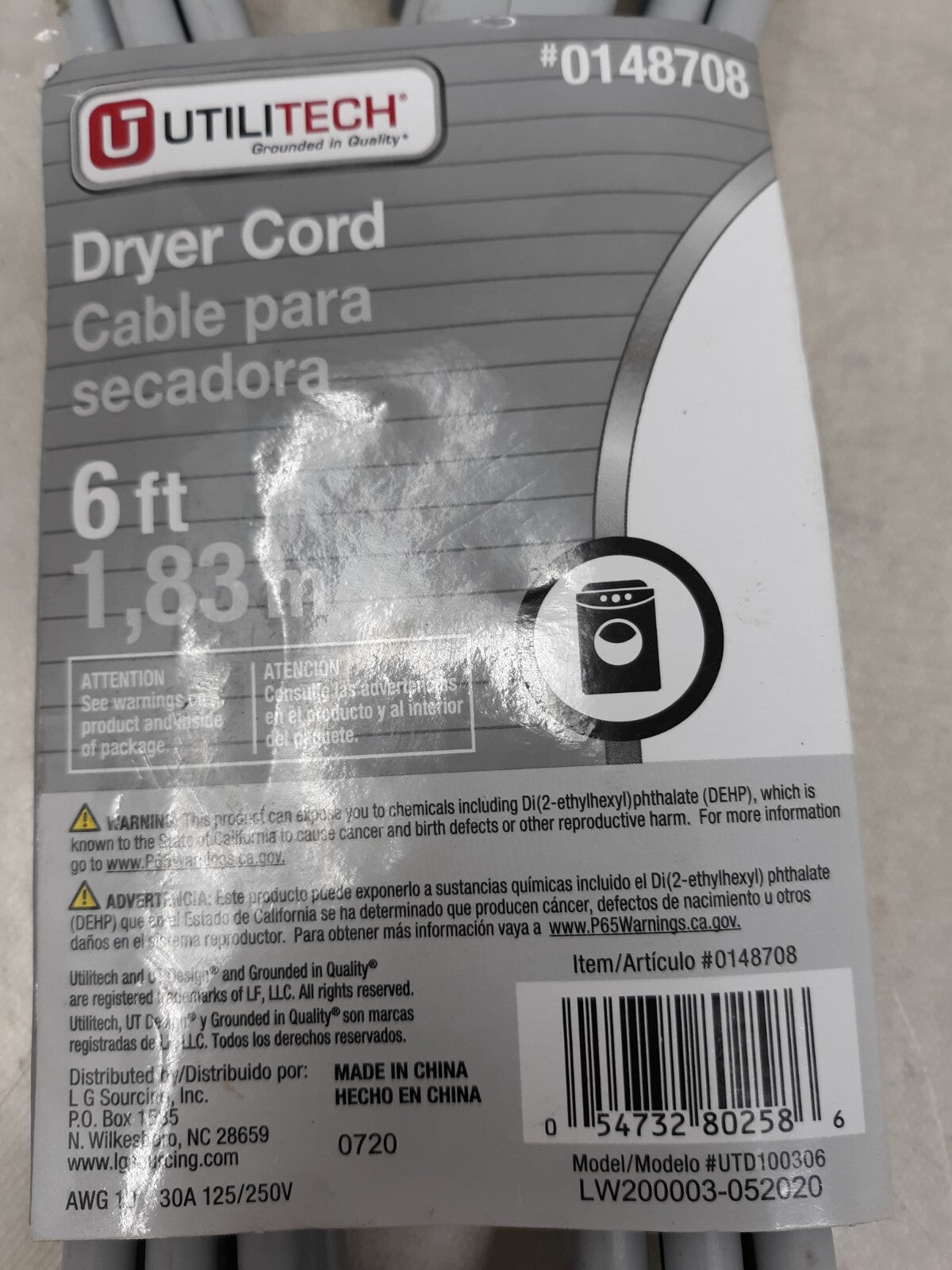 UtiliTech UTD100306 Power Cord - Gray
