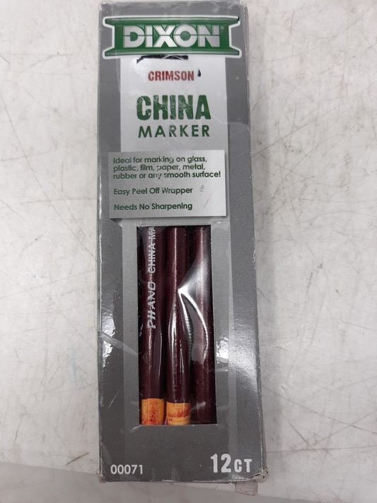 Dixon Phano China Marker Crimson Red 00071 Peel-Off Grease Pencil 12-Pack