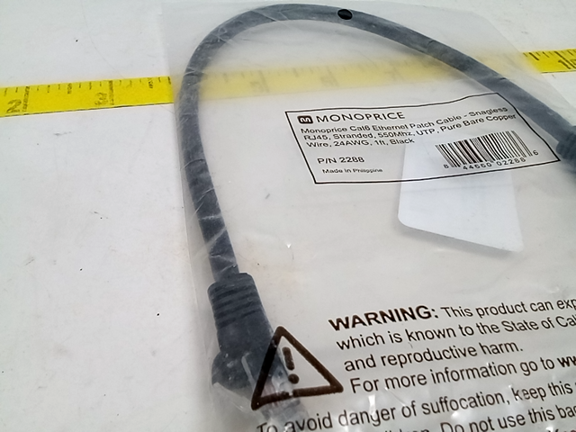 Monoprice Cat6 Ethernet Patch Cable - 1 Feet - Black | Network Internet Cord - R