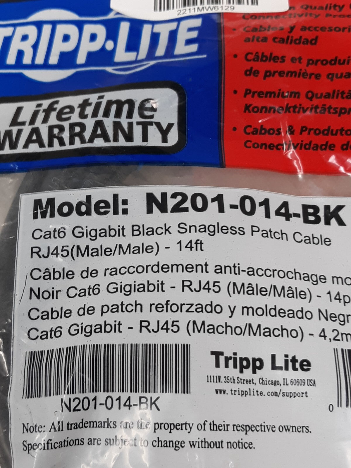 Tripp Lite Cat 6 Utp Patch Cable - 1 X Rj-45 Male 14ft Black