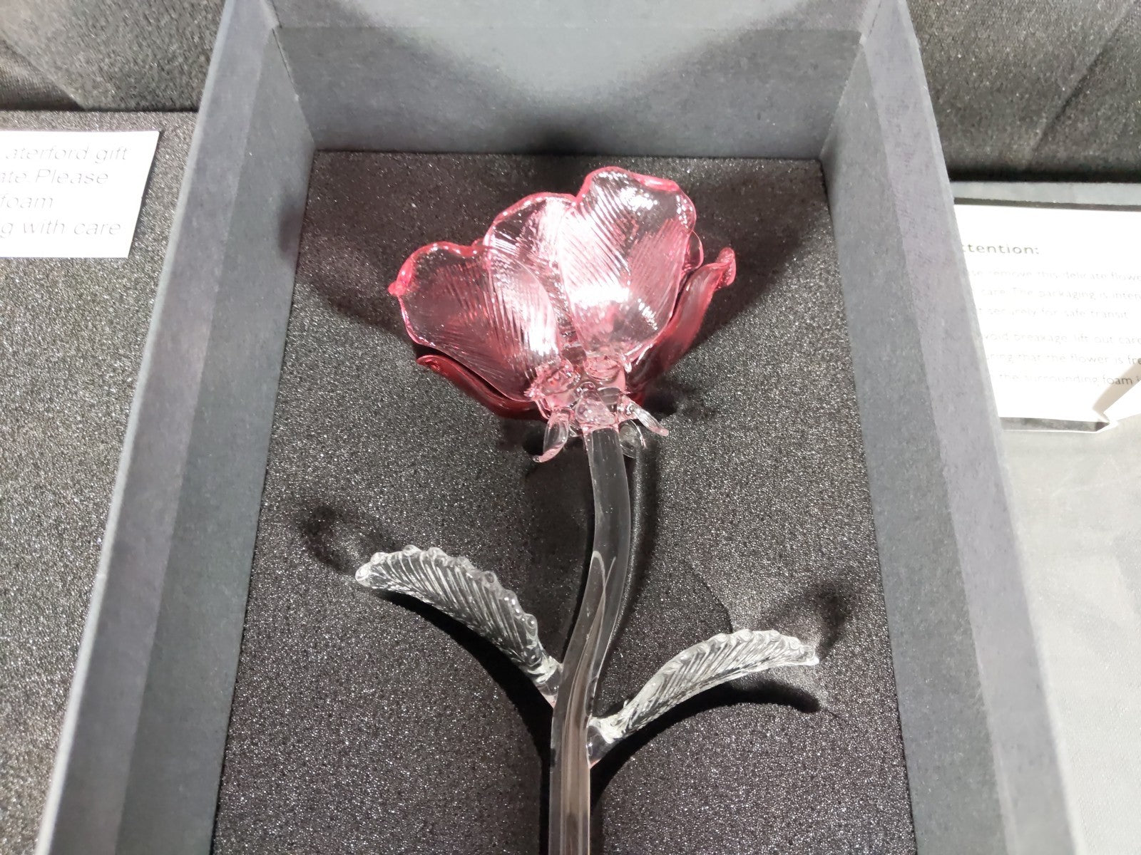 WATERFORD Crystal Fleurology Pink Rose Sculpture Long Stem - Free Shipping -