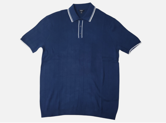 Express Polo -Pageant Blue- Men's Short Sleeve 3 Buttons Collared Sweater Size L