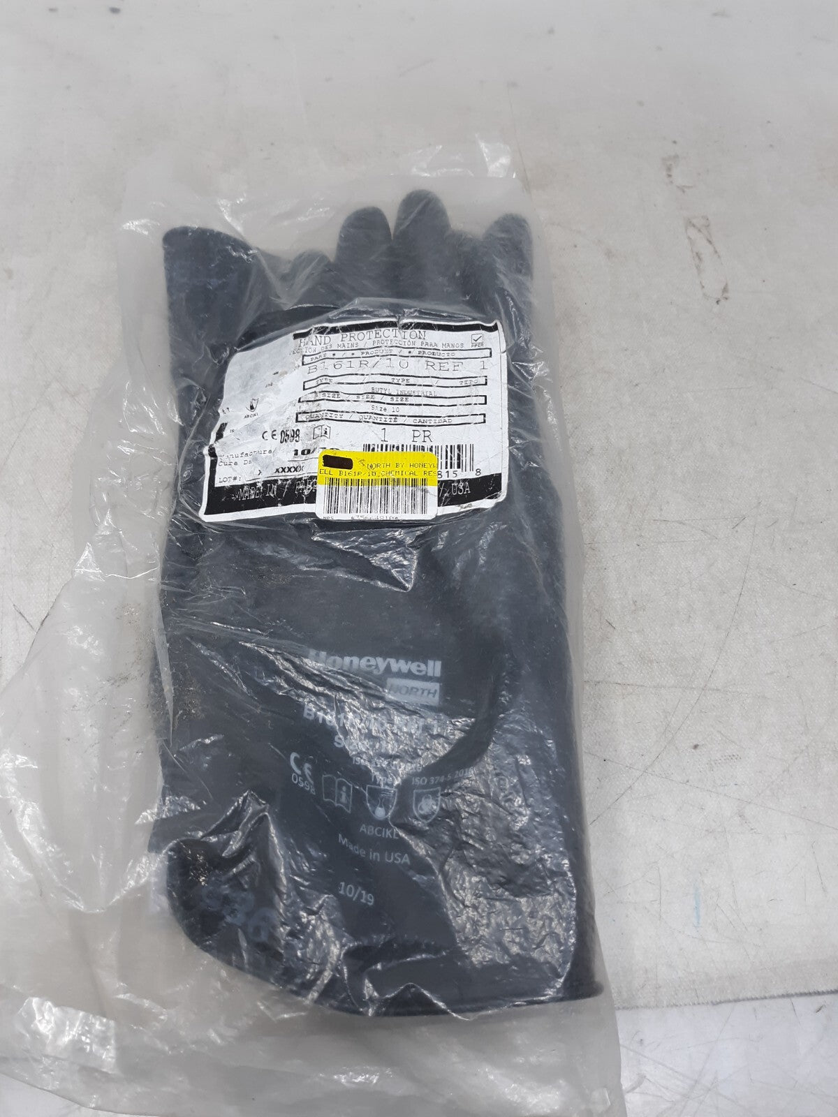 HONEYWELL North Butyl B161R B161R/10 smooth finish butyl gloves 10"