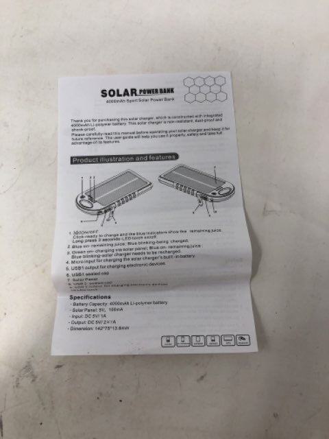 QTC Solar Powered Emergency Power Bank - 4000mAh