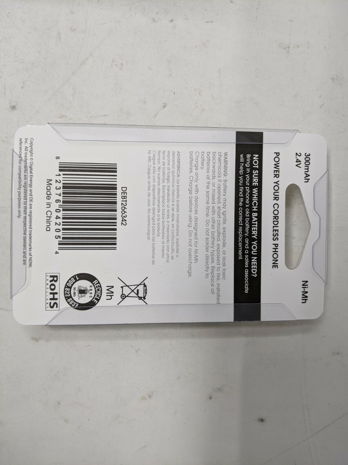 BT-266342 Cordless Phone Battery - 300 mAh - 2.4V Case of 10 Deworld