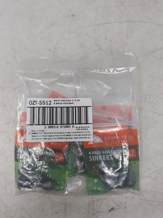 Ozark Trail OZT-SS12 Bass Casting Sinkers 1/2 oz 6 Bags Lot of 24