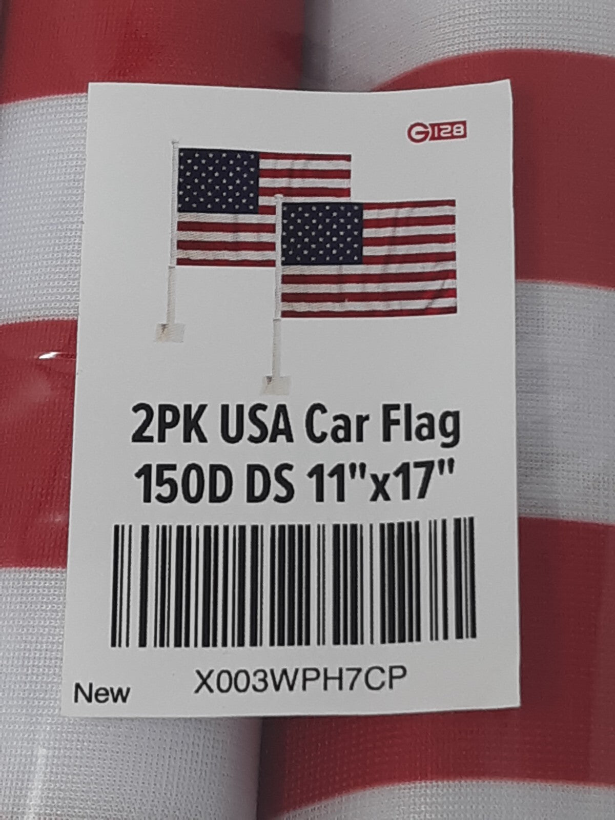 G128 2PK USA Car Flag Double-Sided 11x17in 150D Polyester with Window Mount