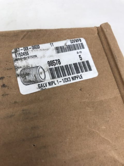 Imperial Supplies 1-1/2x3 Galvanized Pipe Fittings, 0985780, LOT OF 5