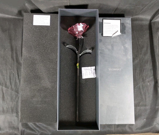 WATERFORD Crystal Fleurology Pink Rose Sculpture Long Stem - Free Shipping -