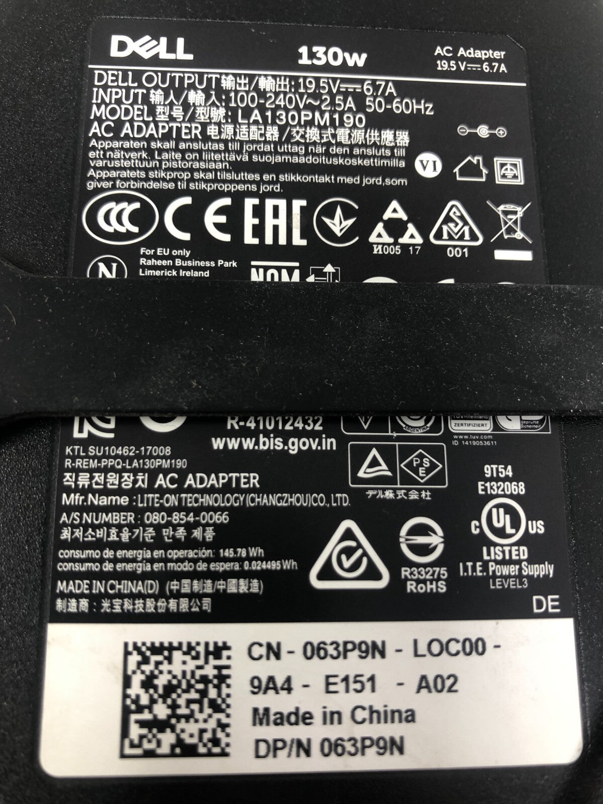 Dell LA130PM190 130W Adapter Charger - Black