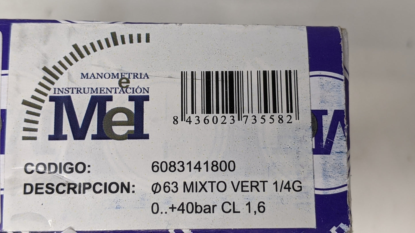 MEI Industrial Pressure Fillable 1/4 Gauge +40Bar- 1.6%  - 6083141800