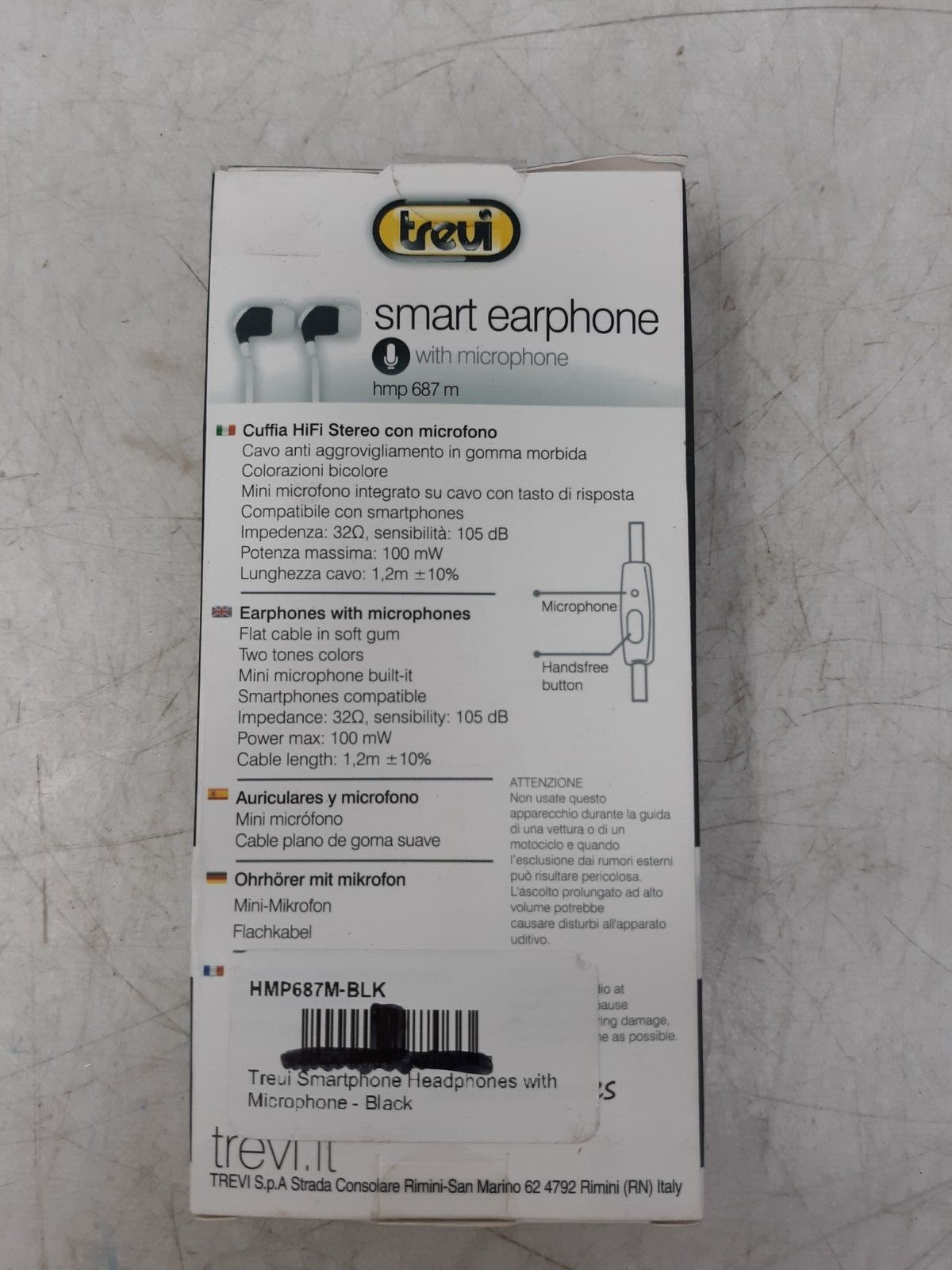 Trevi HMP 687 M In-Ear Earphones with Microphone for Smartphones – Black/White