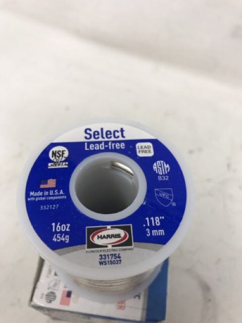 Harris Select Solder Lead-Free Solid Wire Solder .118" 3mm 16oz 331754