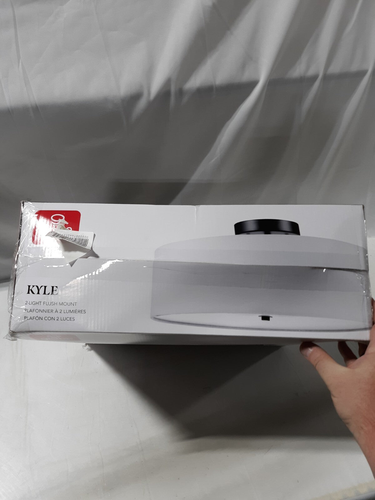 Globe Electric Ceiling Light 15.9" Flush Mount White Linen Shade Dark Bronze