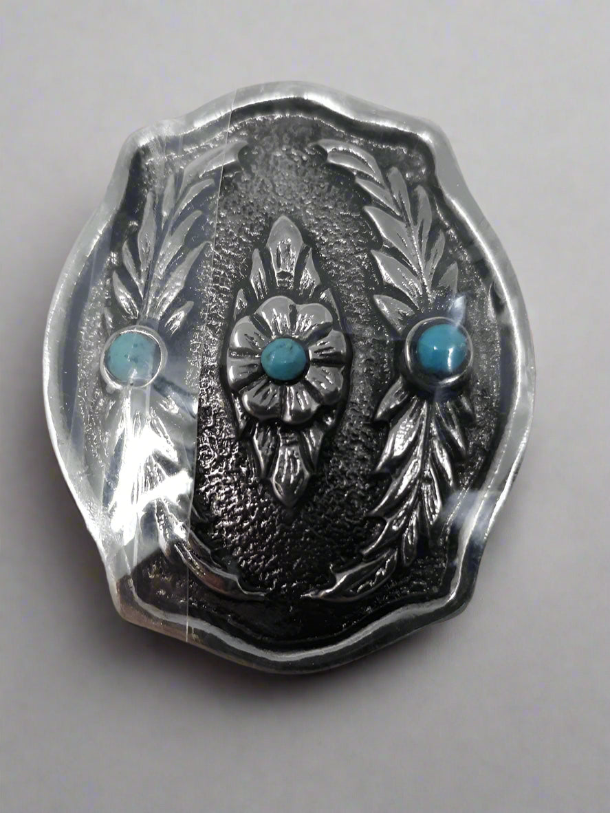 Western Silver Bolo Tie with Turquoise Inlay & Floral Engraved Design