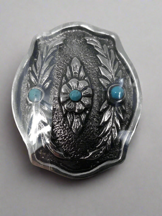 Western Silver Bolo Tie with Turquoise Inlay & Floral Engraved Design