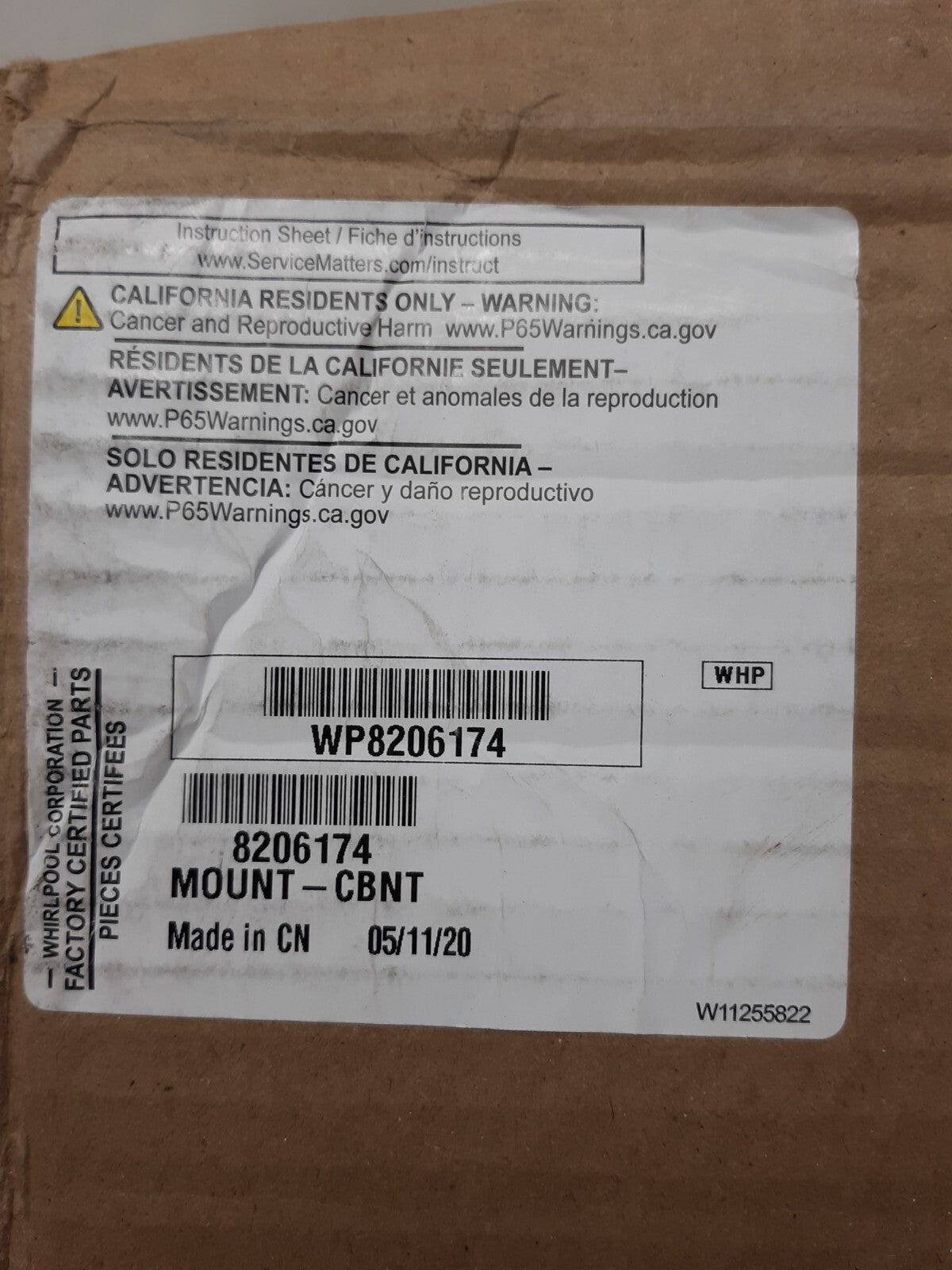 WP8206174 Whirlpool Mounting Plate OEM WP8206174