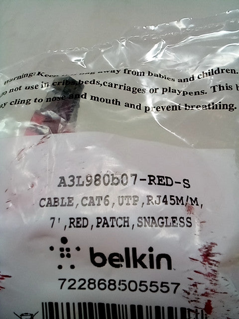 Belkin A3L980B07-RED-S 7 Ft. Patch Cable CAT6 Snagless RJ-45M / RJ-45M