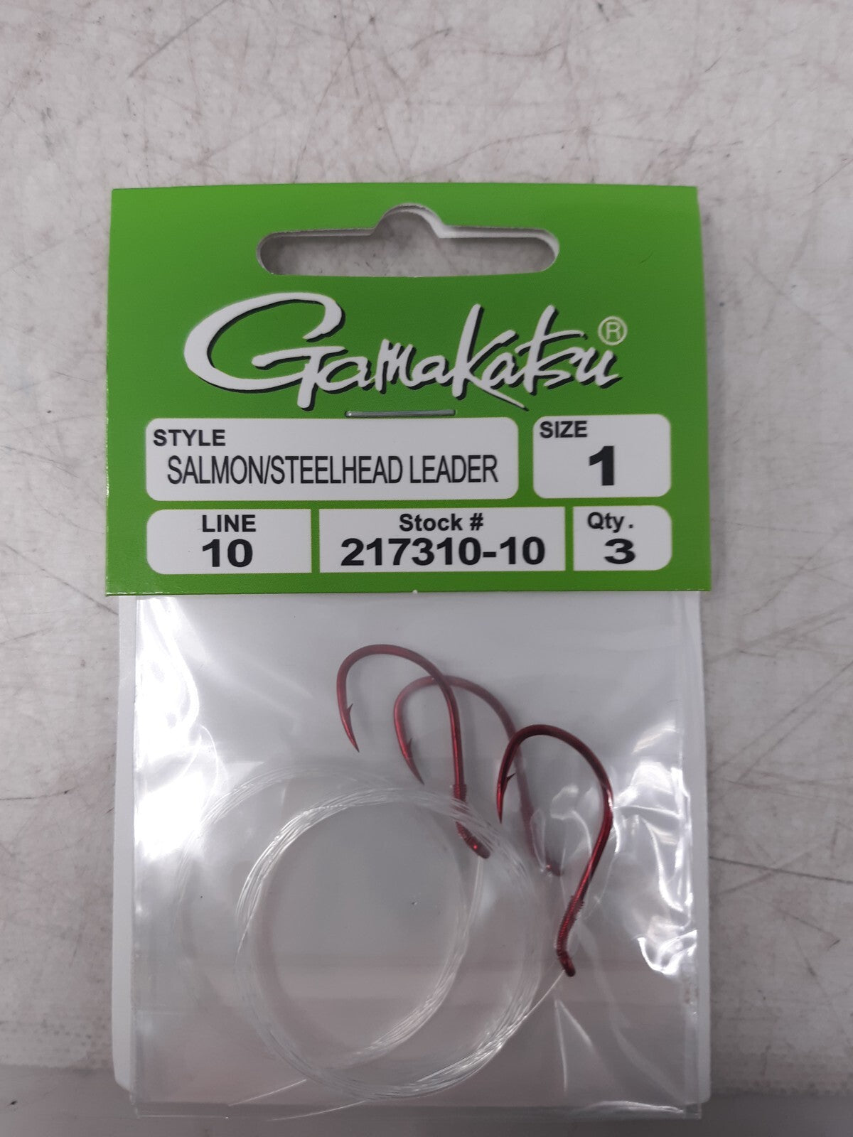 Gamakatsu Salmon Steelhead Leader Size 1 Red Hook Line 10lb 3-Pack 217310-10