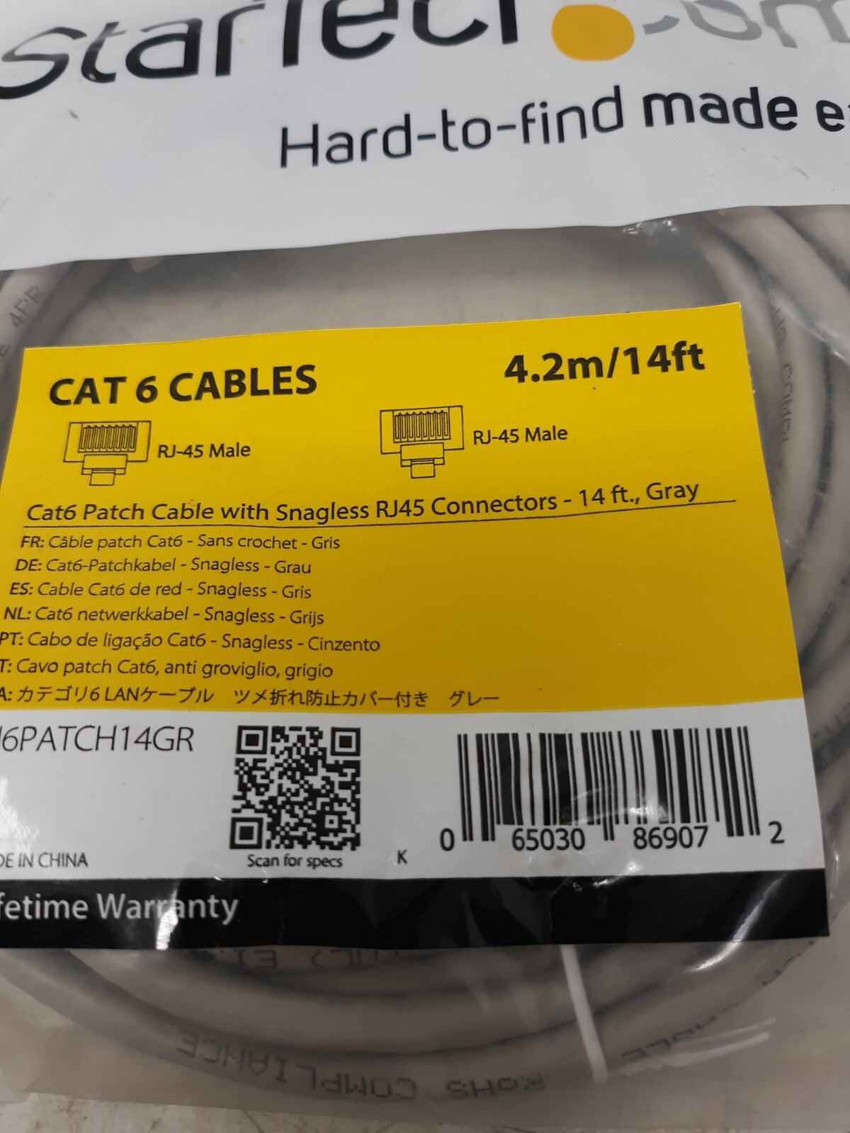 StarTech Cat6 Ethernet Cable 14ft Gray RJ45 Snagless Network Patch Cord N6PATCH1