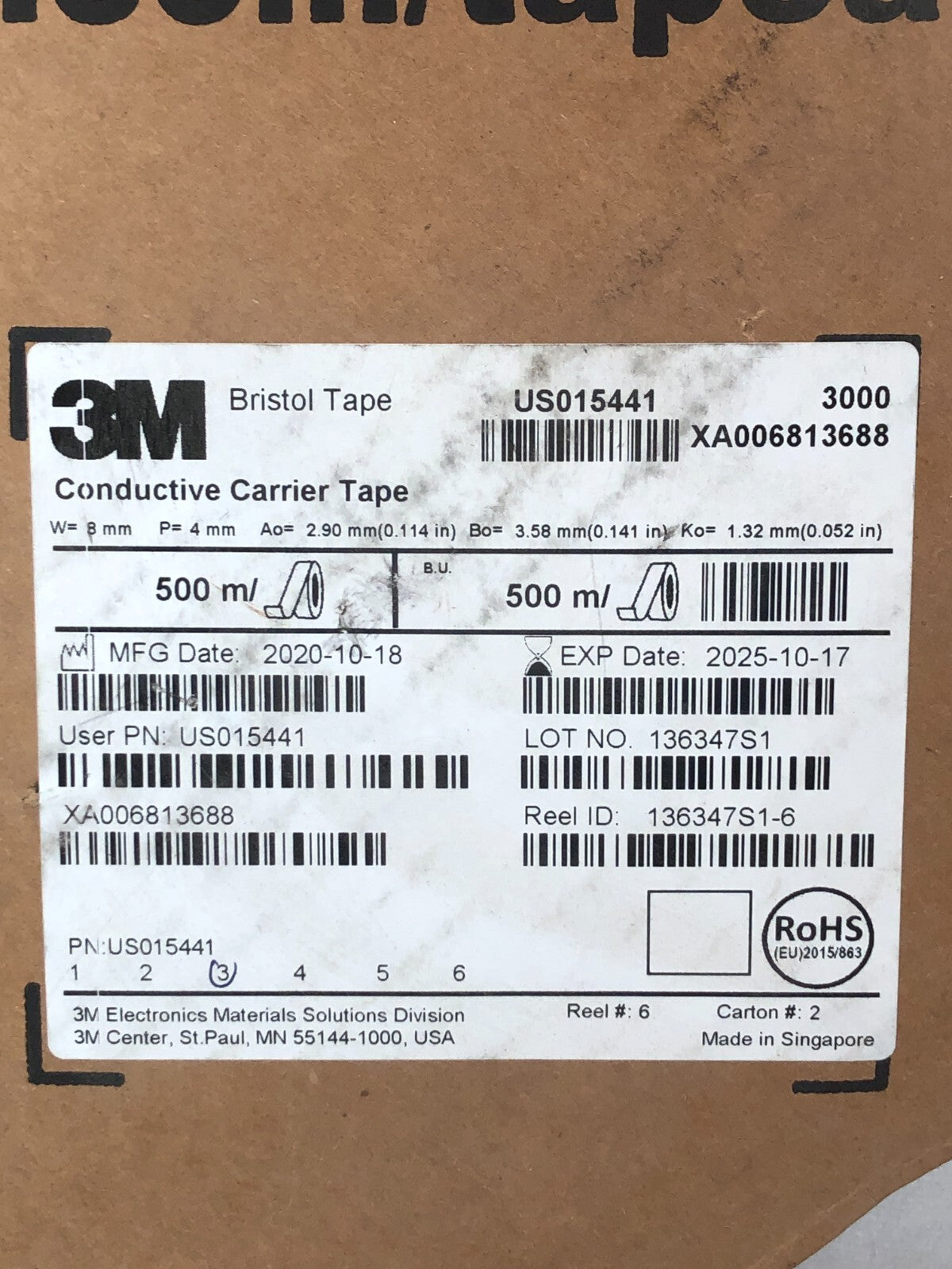 3M Polycarbonate Carrier Tape ~ Model 3000 Conductive Carrier Bristol Tape, 500m