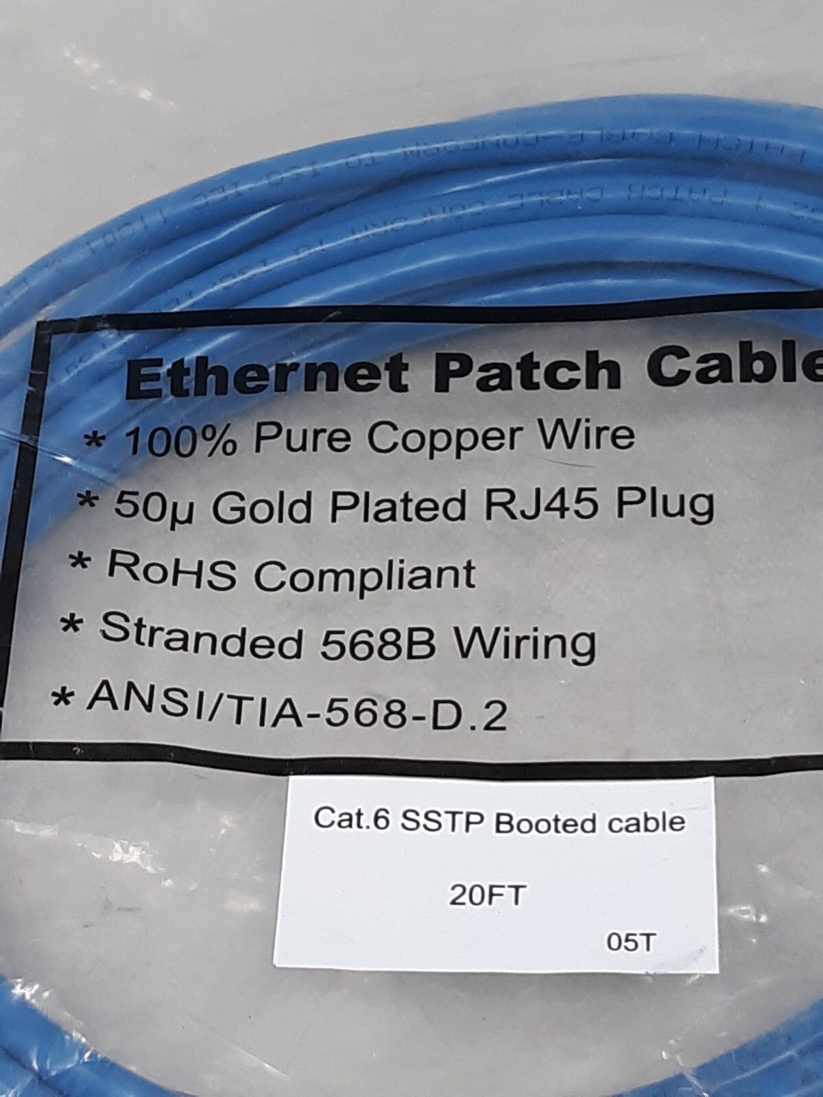 Cat6 Ethernet Patch Cable Network Internet RJ45 Stranded UTP 24AWG 20ft Blue