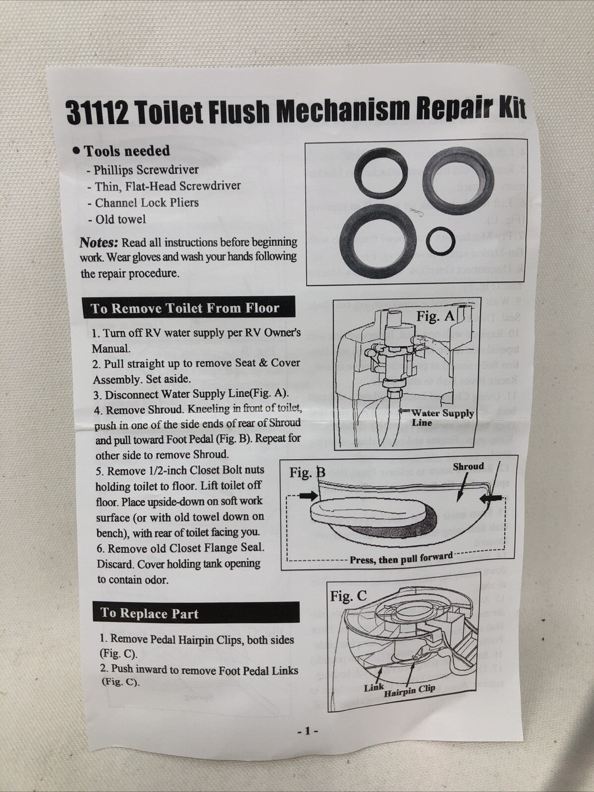 Thetford 31112 Flush Mechanism Repair Kit for Bravura Toilets