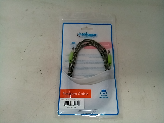 10/ok Manhattan 3.5mm Stereo Male to Male Braided Audio Cable 1.8 M 6 Ft Black/G