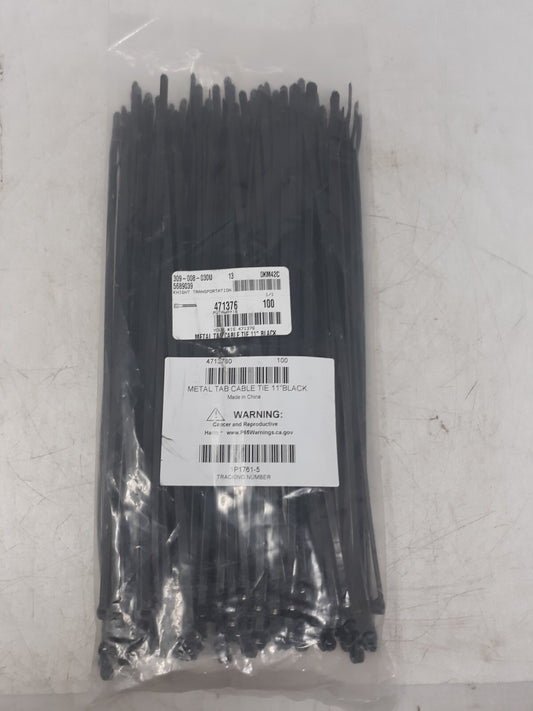 11" Black Metal Tab Cable Ties – Heavy Duty, Pack of 100