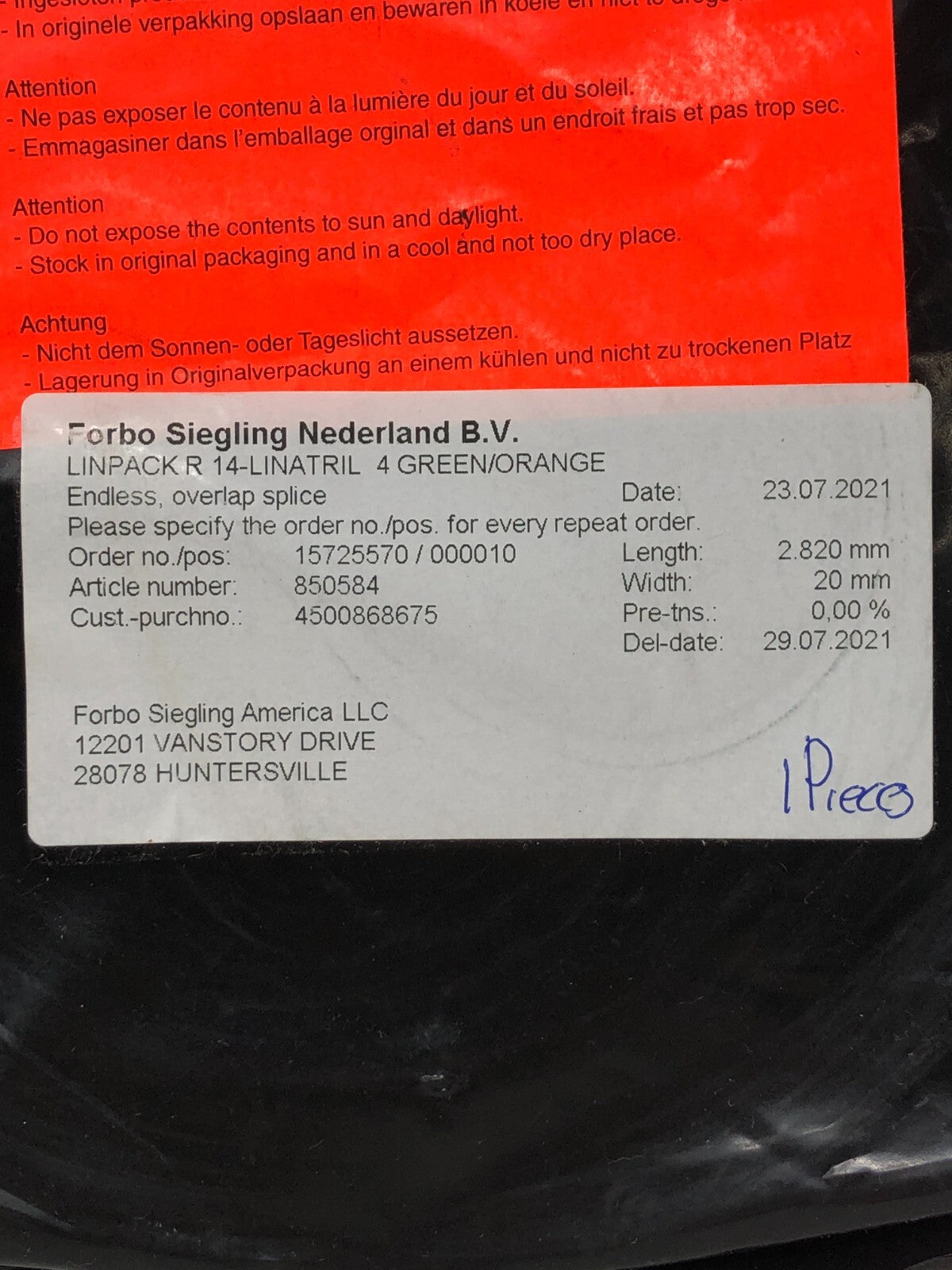 Forbo Movement Systems ProPosition/Linpack R 14-Linatril ~ Lot of 3 Green/Orange