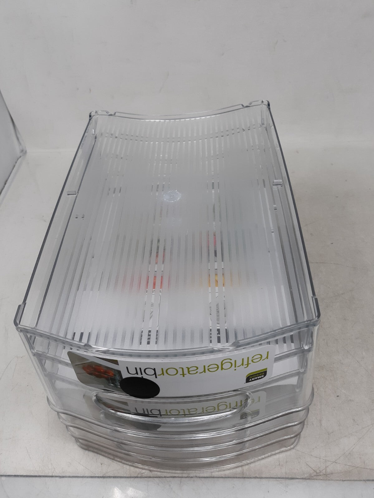 Lot of 4 Smart Design Stackable Clear Refrigerator Storage Bin 8" x 4" x 12"