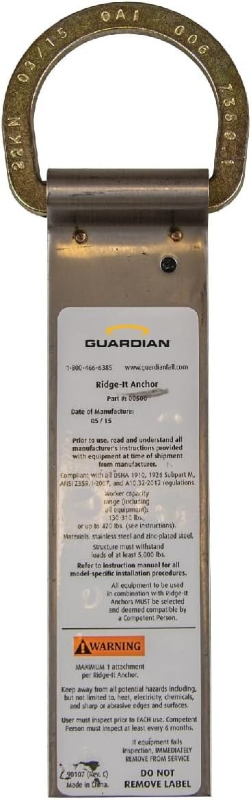 Guardian Fall Protection 00500 RIDG-1 Single D-Ring Roof Anchor with Nails