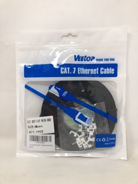 Veetop CAT7 Ethernet Cable SSTP Flat Patch Cord for Modem Switch Box 5m Black